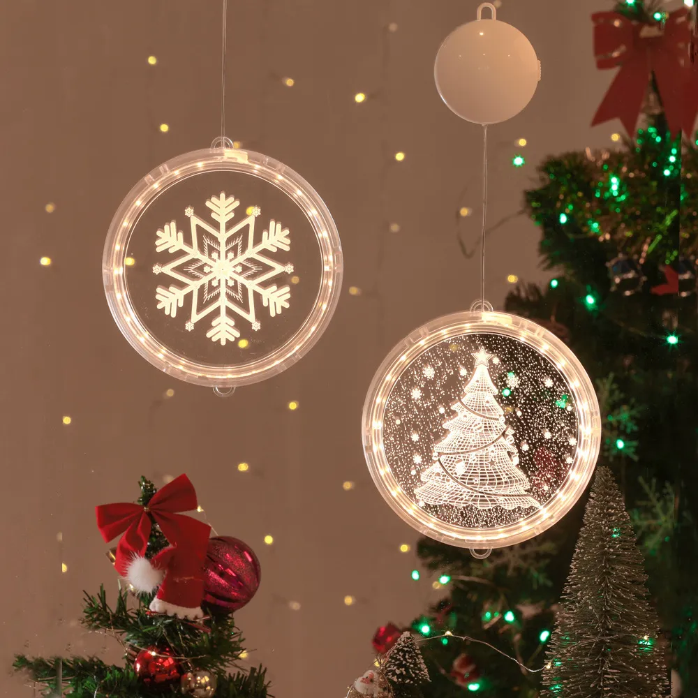 LED Kerst Hangend Ornament Transparant Acryl Ronde Schijf Licht Vakantie Feest Kerstboom Decor Sfeer Licht
