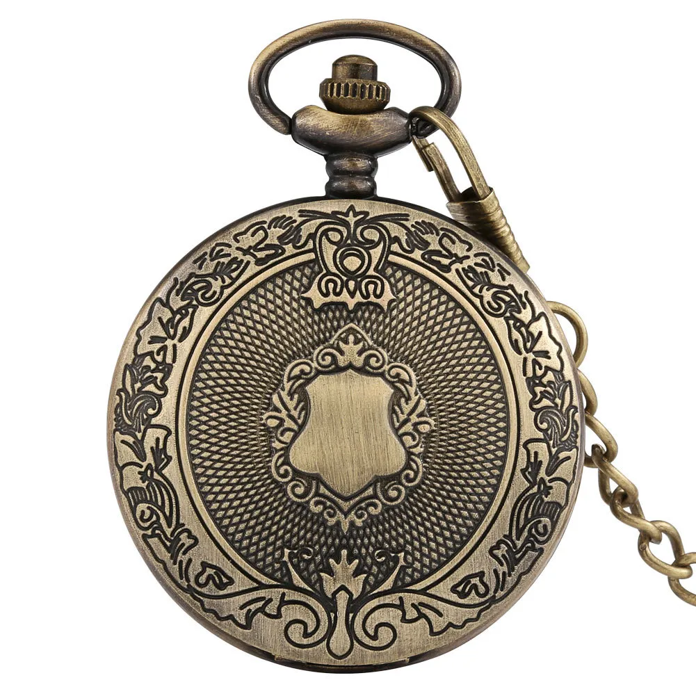 Vintage Retro Quartz Pocket Watch Classic Carved Shield Flip Cover Pocket Watch With Hanging Chain For Men Women Gift