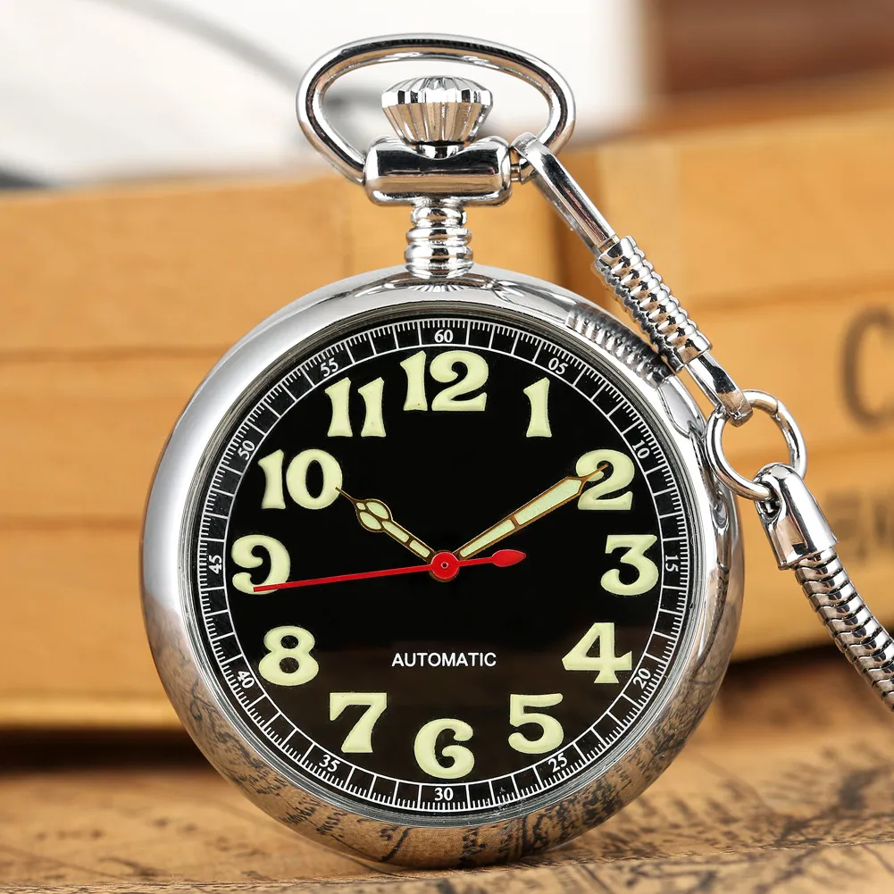 Orologio da Tasca Meccanico Vintage Per Uomo Donna Quadrante Luminoso Carica Manuale Con Catena a Serpente Tonda