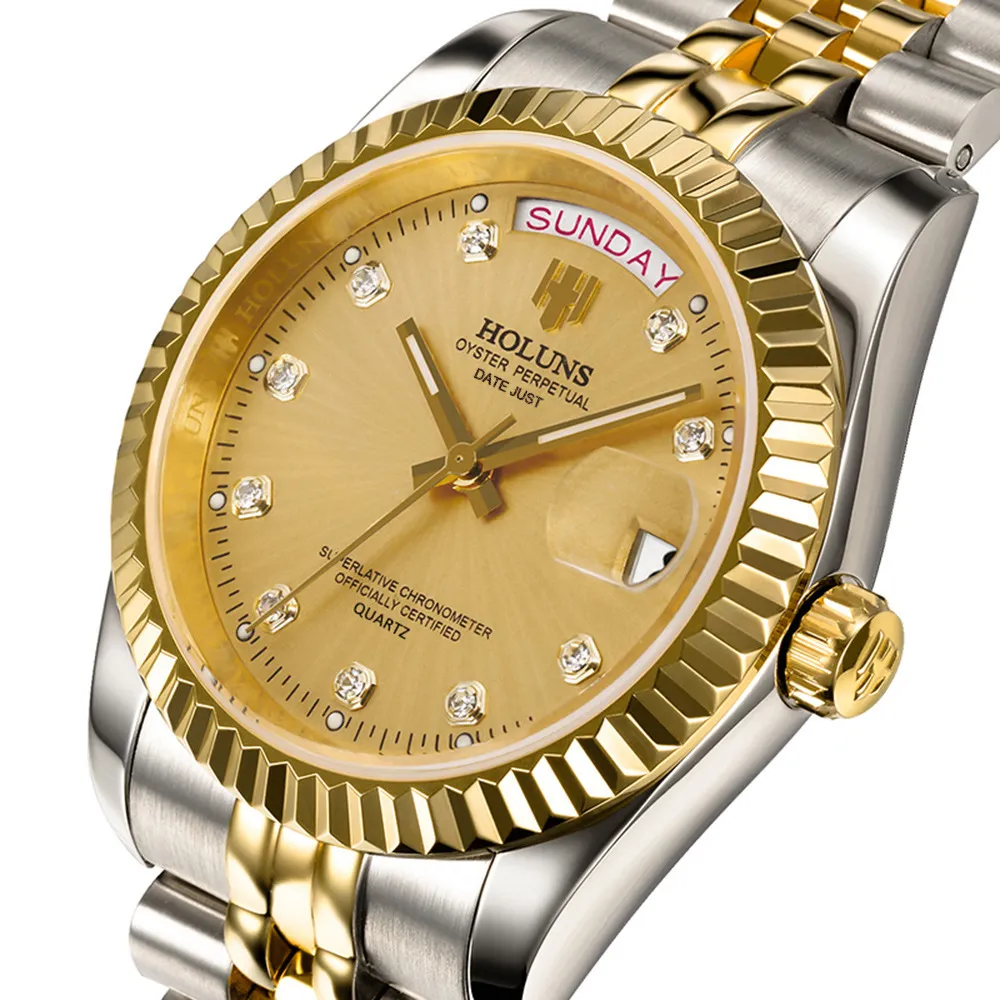 Orologio al Quarzo da Uomo in Acciaio Inossidabile Affari Casual Orologio da Polso Impermeabile Data Settimana Display Moda