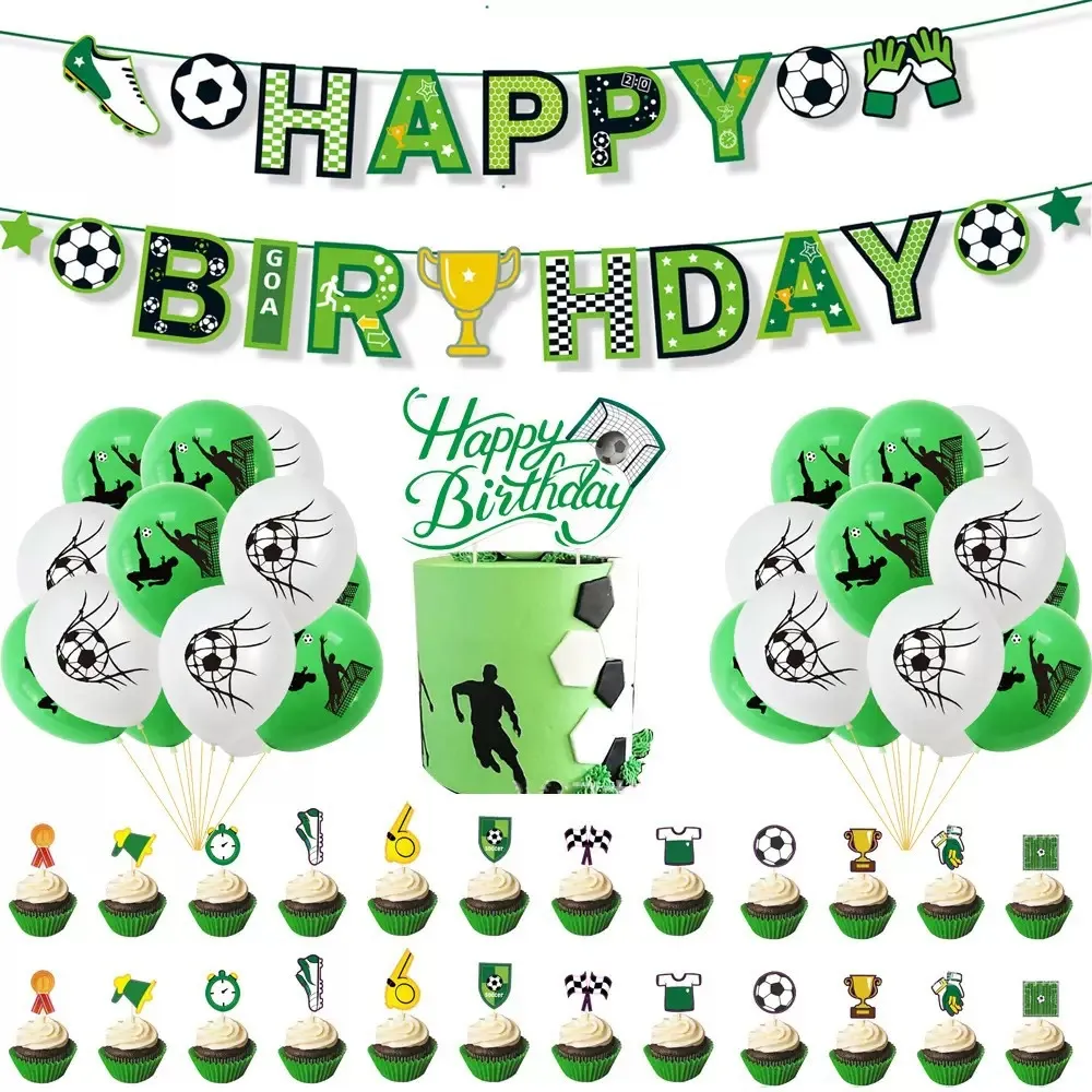 Soccer Theme Birthday Party Decorations Happy Birthday Banner Cake Toppers Balloons Sports Party Supplies