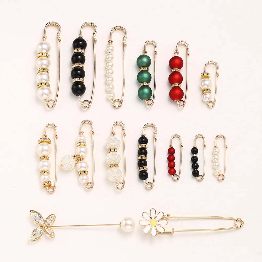 Pearl Waist Tightening Pin Brooch Anti-Glare Buckle Rhinestone Clothes Clip Decorative Jewelry Gift For Women