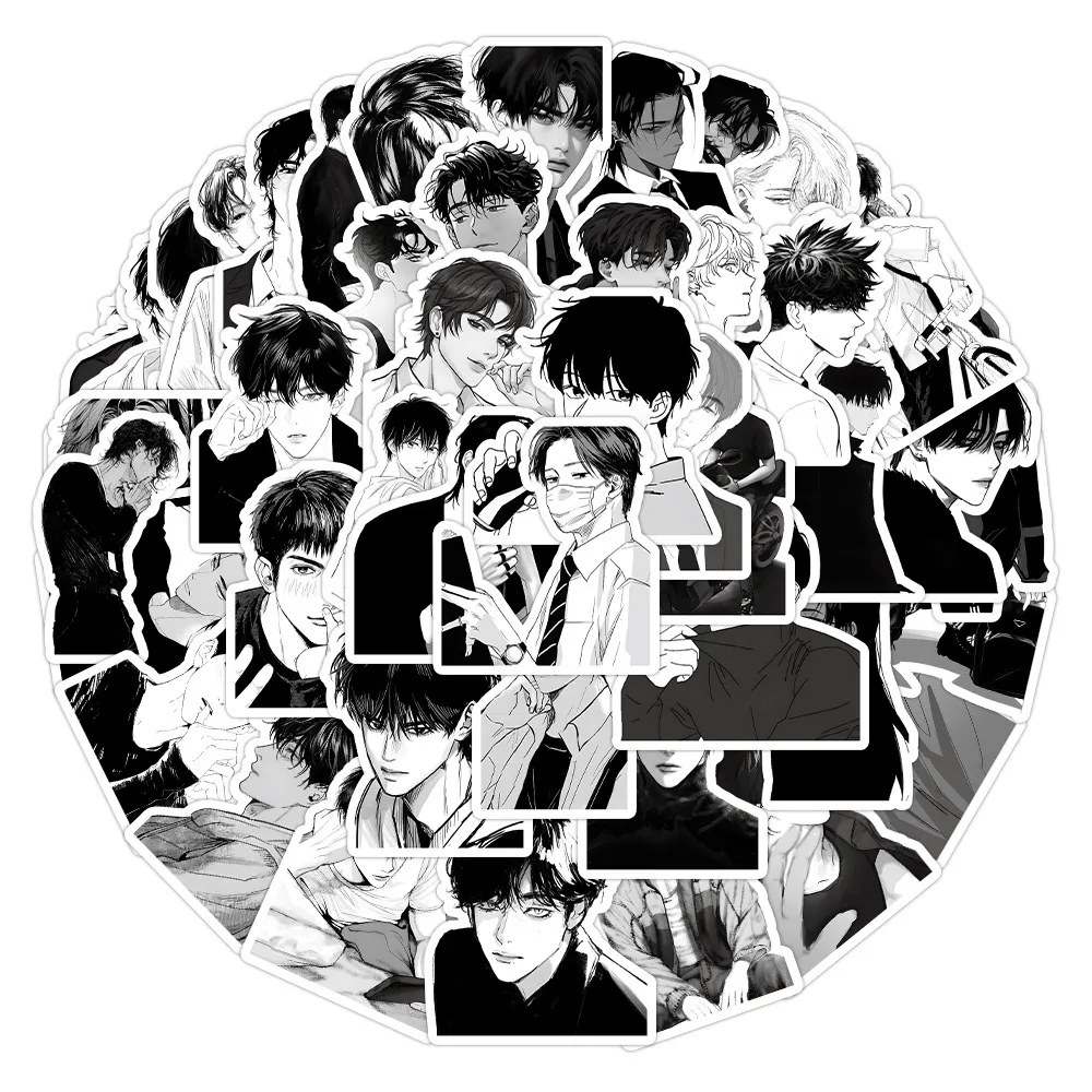 Pegatinas Impermeables De Chicos Guapos Anime En Blanco y Negro Calcomanía De Vinilo Estética Para Laptop Teléfono Botella De Agua Equipaje