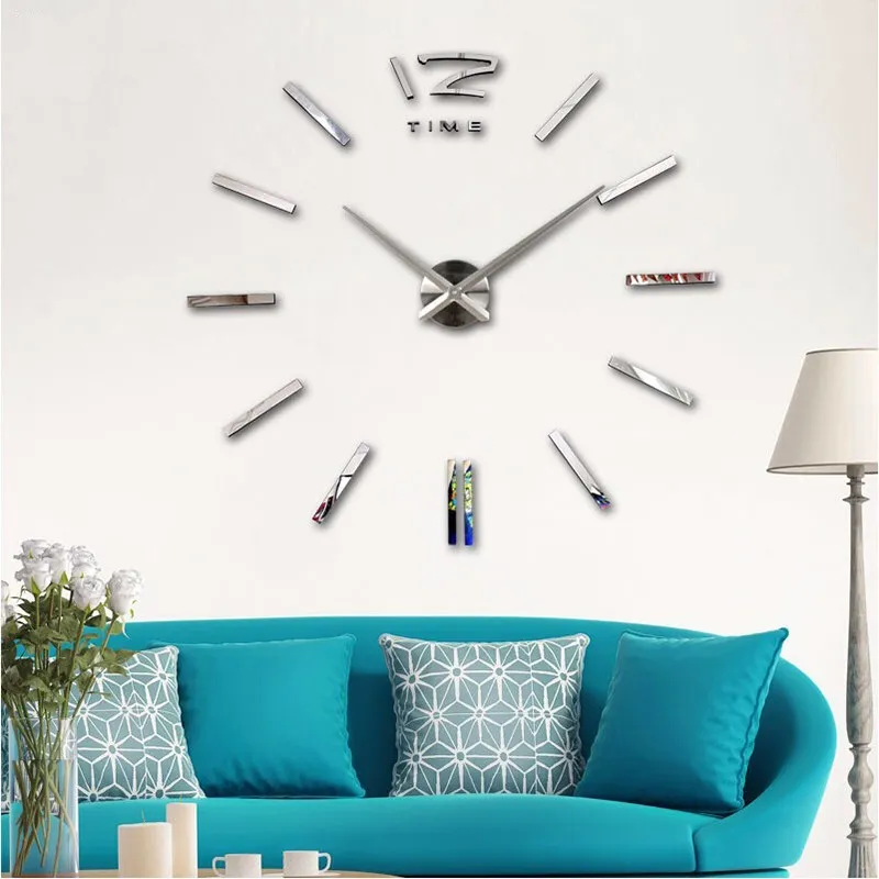 3D Large DIY Acrylic Wall Clock Modern Minimalist Mirror Wall Sticker Clock Silent Big Needle Home Living Room Decor