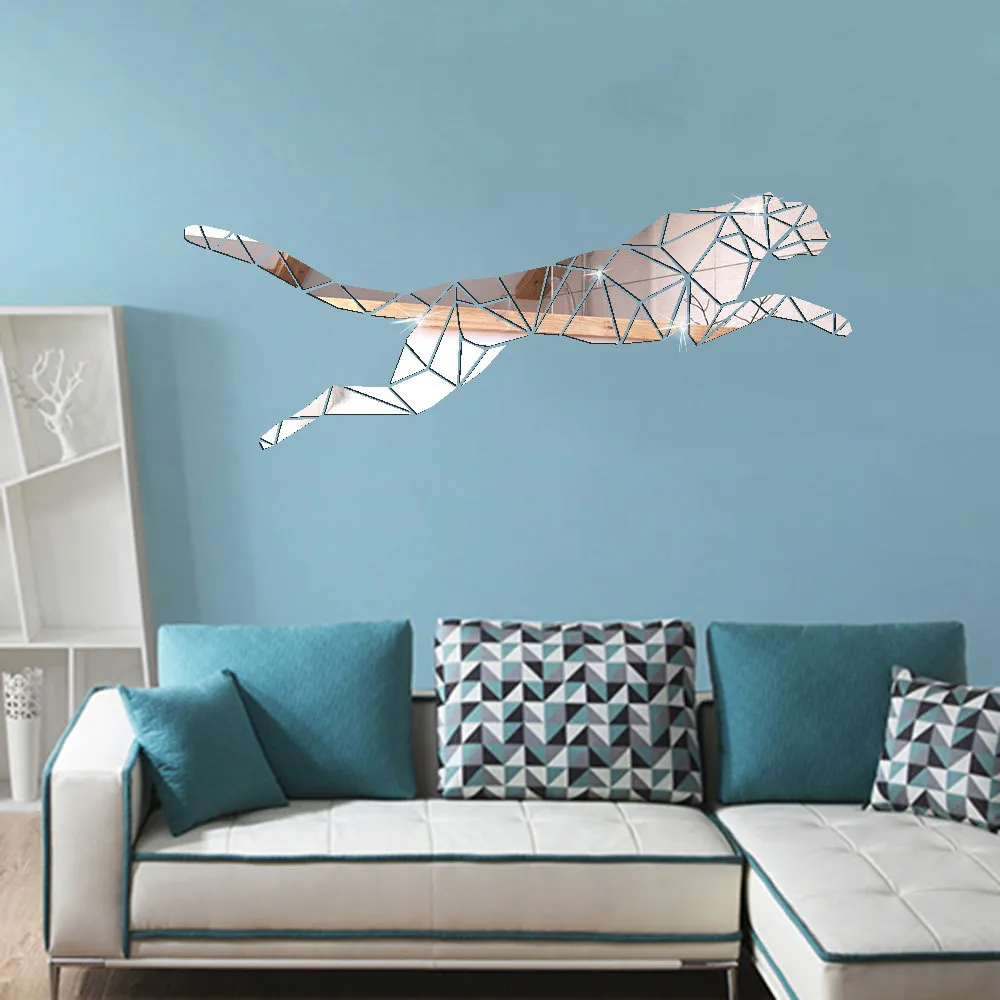 Geometric Leopard Acrylic Wall Sticker 3D Mirror Wall Decal Nordic Style Art Mural For Kids Room Living Room Decor