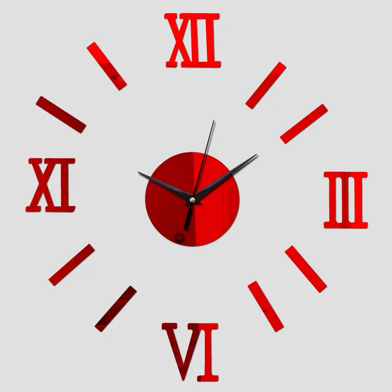 Modern Acrylic Mirror Wall Clock Roman Numerals 3D DIY Silent Wall Sticker For Living Room Home Office Decor