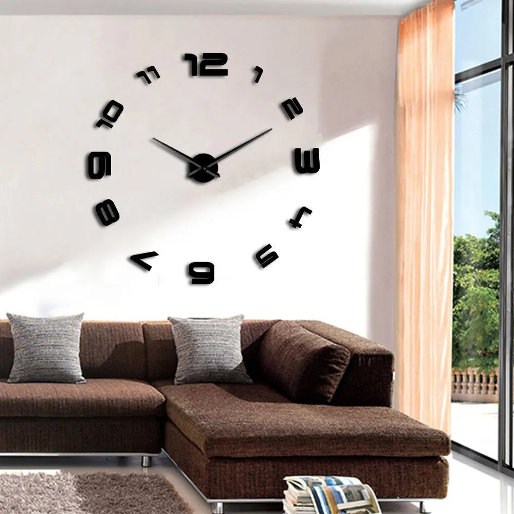 DIY Acrylic Mirror Wall Clock 3D Modern Design Large Wall Sticker Clock Silent Quartz Clock For Living Room Home Decor