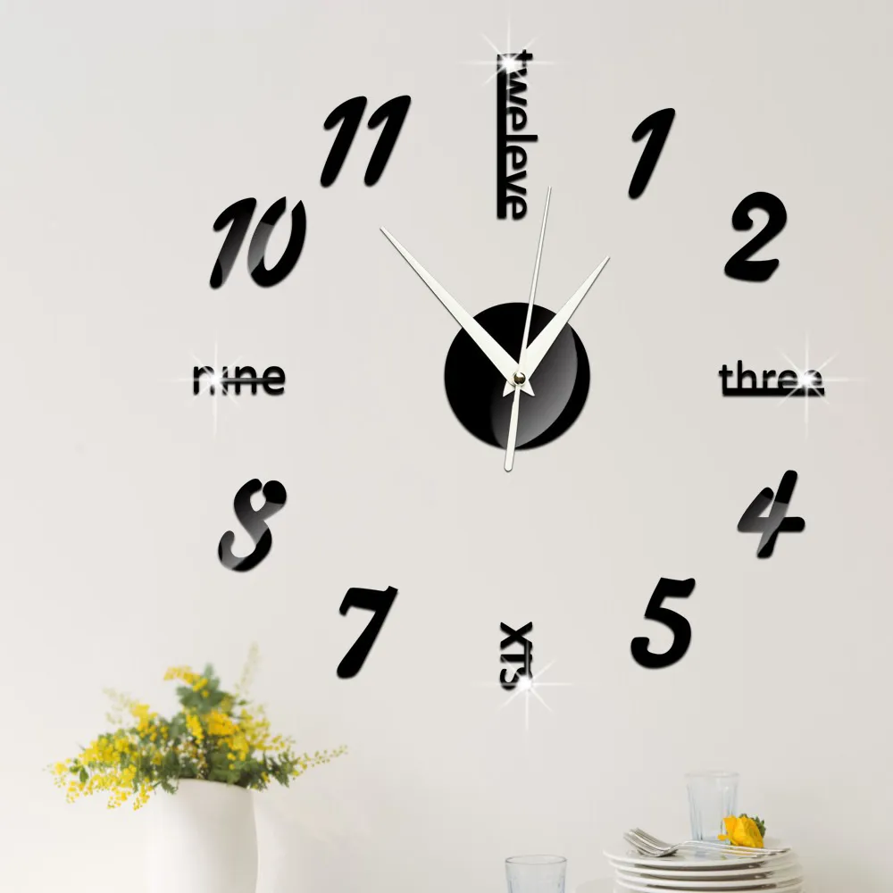 DIY Acrylic Wall Clock Modern Minimalist Mirror Wall Sticker Silent Quartz Clock Home Living Room Bedroom Decor