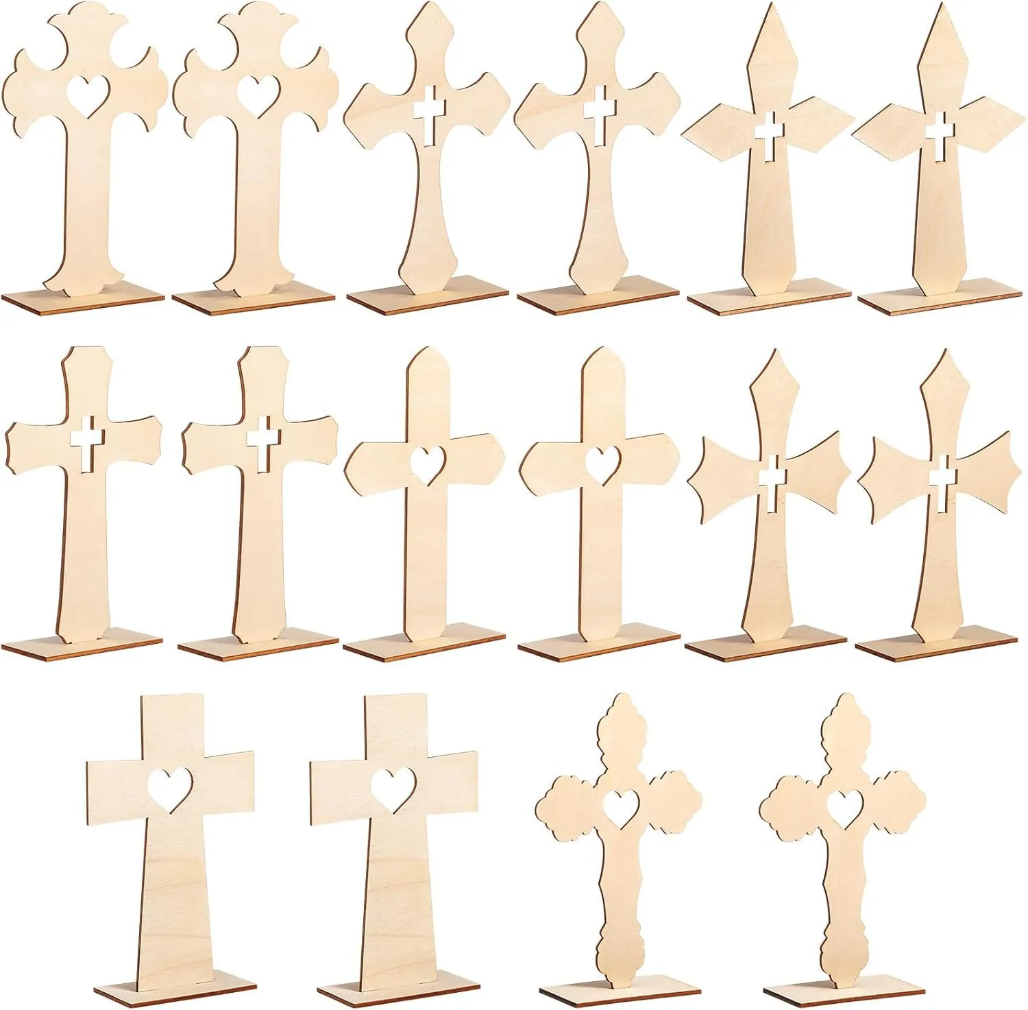 Unvollendete Holz Kreuz Tischaufsätze Naturholz Hohle Desktop Ornamente Mit Ständer Für Heimdekoration