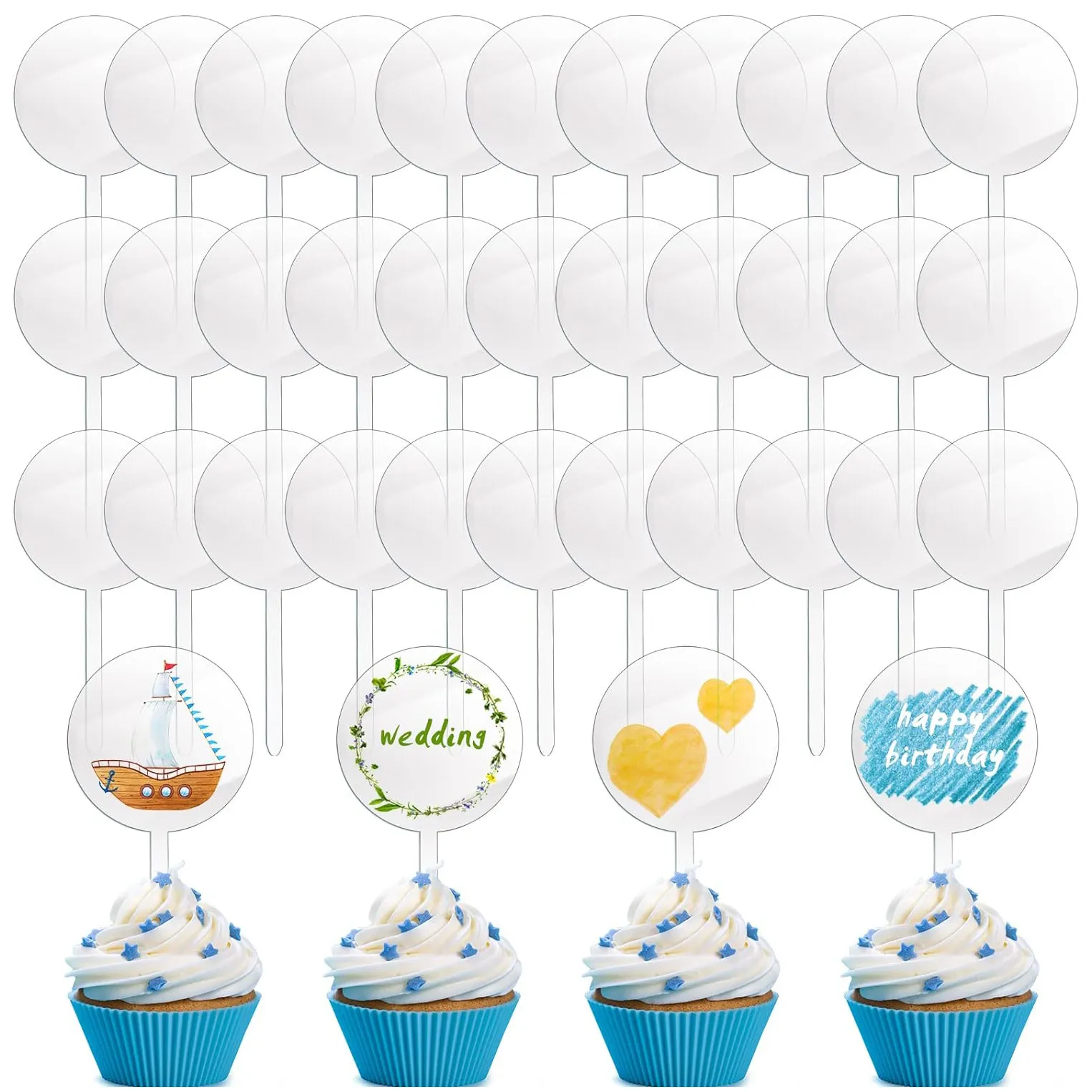 Adorno de Pastel de Acrílico Transparente DIY Letrero de Cupcake Decoración de Mesa de Postres Boda Fiesta de Cumpleaños