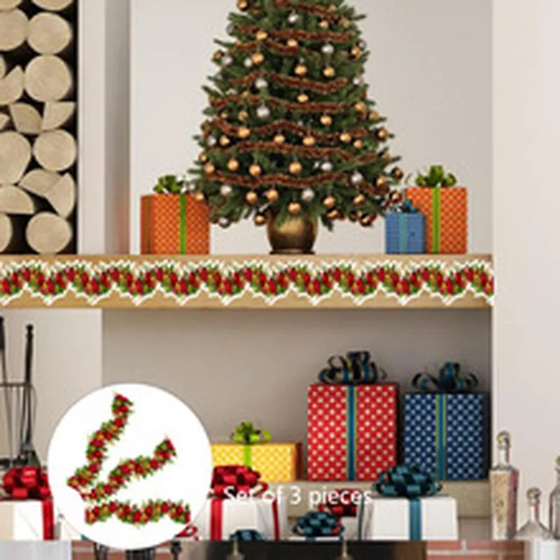 Christmas 3D Stereo Vine Floral Wall Sticker DIY Holiday Home Decor Living Room Bedroom Wallpaper