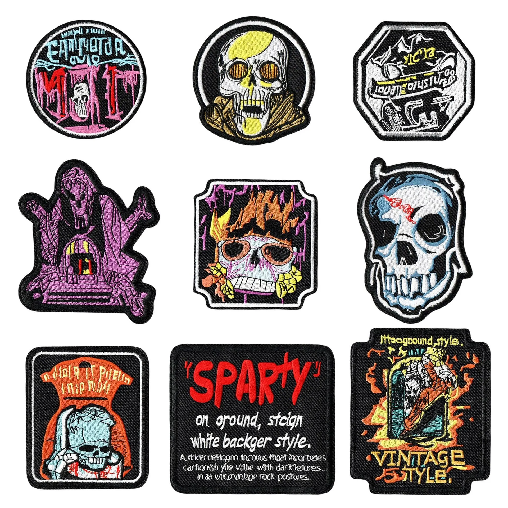 Écusson en Tissu Brodé Tête de Mort Style Punk Applique Gothique Sombre DIY Accessoires de Vêtements Patch Décoratif