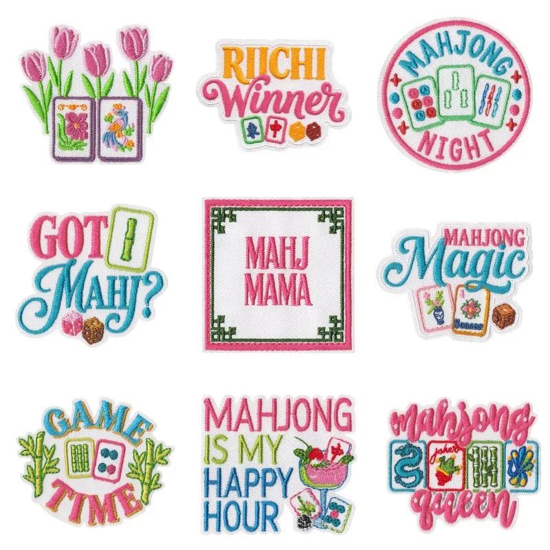 Parche de Tela de Bordado Inglés de Mahjong de Estilo Europeo y Americano Eslogan Divertido Termoadhesivo