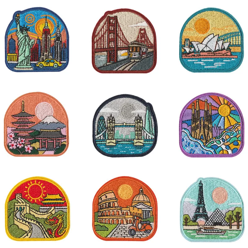 World Travel Scenic Spots Embroidery Patches Iron On Sew On Badges For Clothes Backpacks DIY Decorative Applique