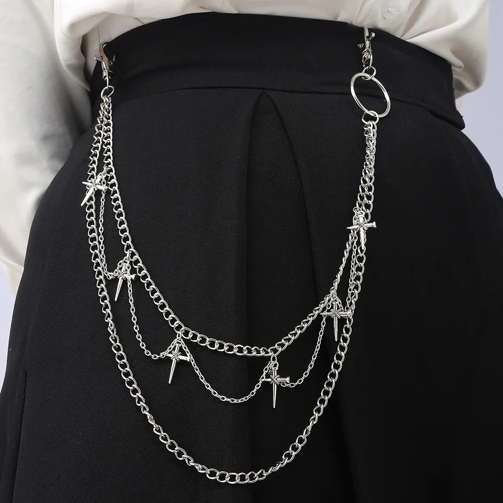 Punk Hip Hop Legierung Kreuz Doppelschicht Hosenkette Gotisch Jeans Geldbörsenkette Gürtelkette Schmuck Für Herren Damen