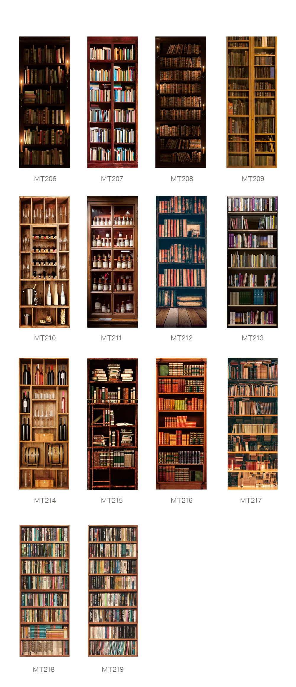 3D Bookshelf Wine Cabinet Door Sticker Waterproof Self Adhesive PVC Wallpaper DIY Home Decor Removable Wall Mural