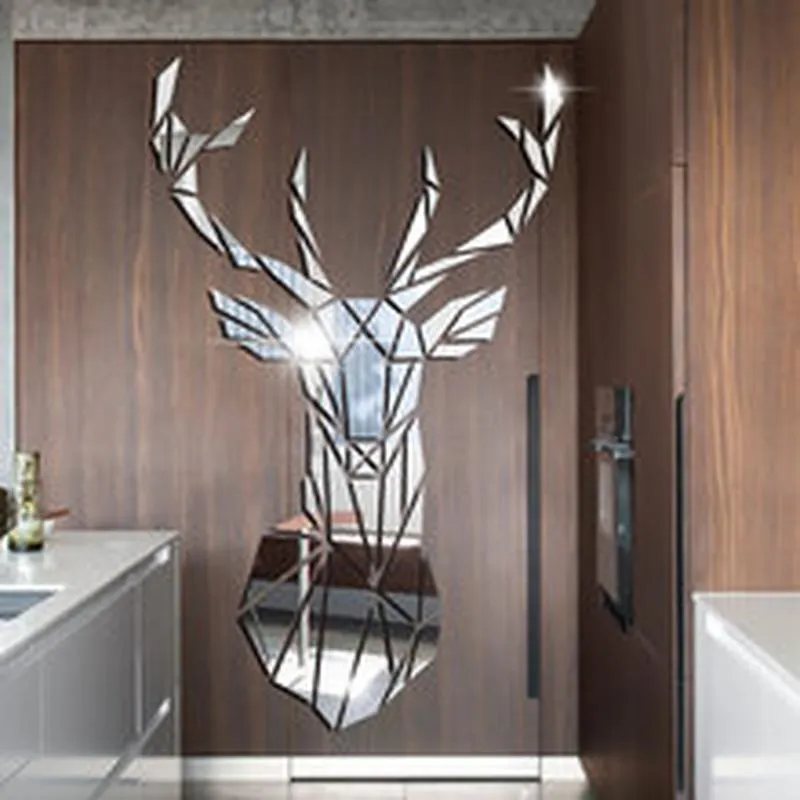 3D Geometric Deer Head Acrylic Mirror Wall Sticker Self Adhesive Art Decal For Living Room Bedroom Home Wall Decor