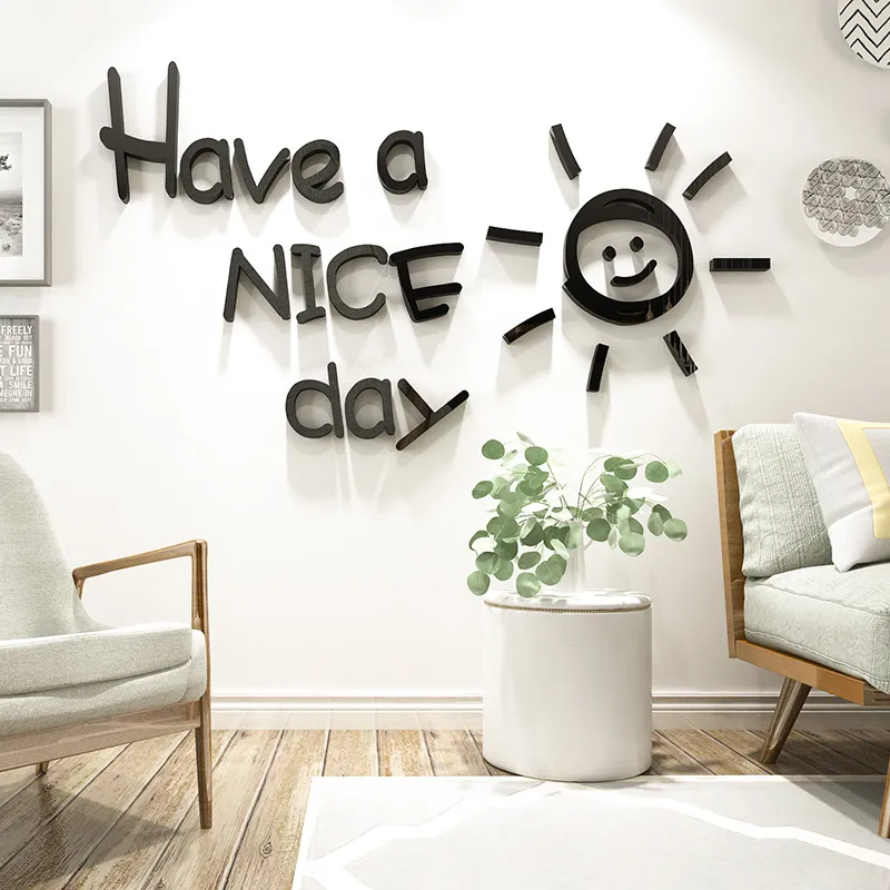 3D Acrylic Mirror Wall Sticker Have A Nice Day Slogan Sun Wall Decal Modern Home Decor Living Room Bedroom Wallpaper