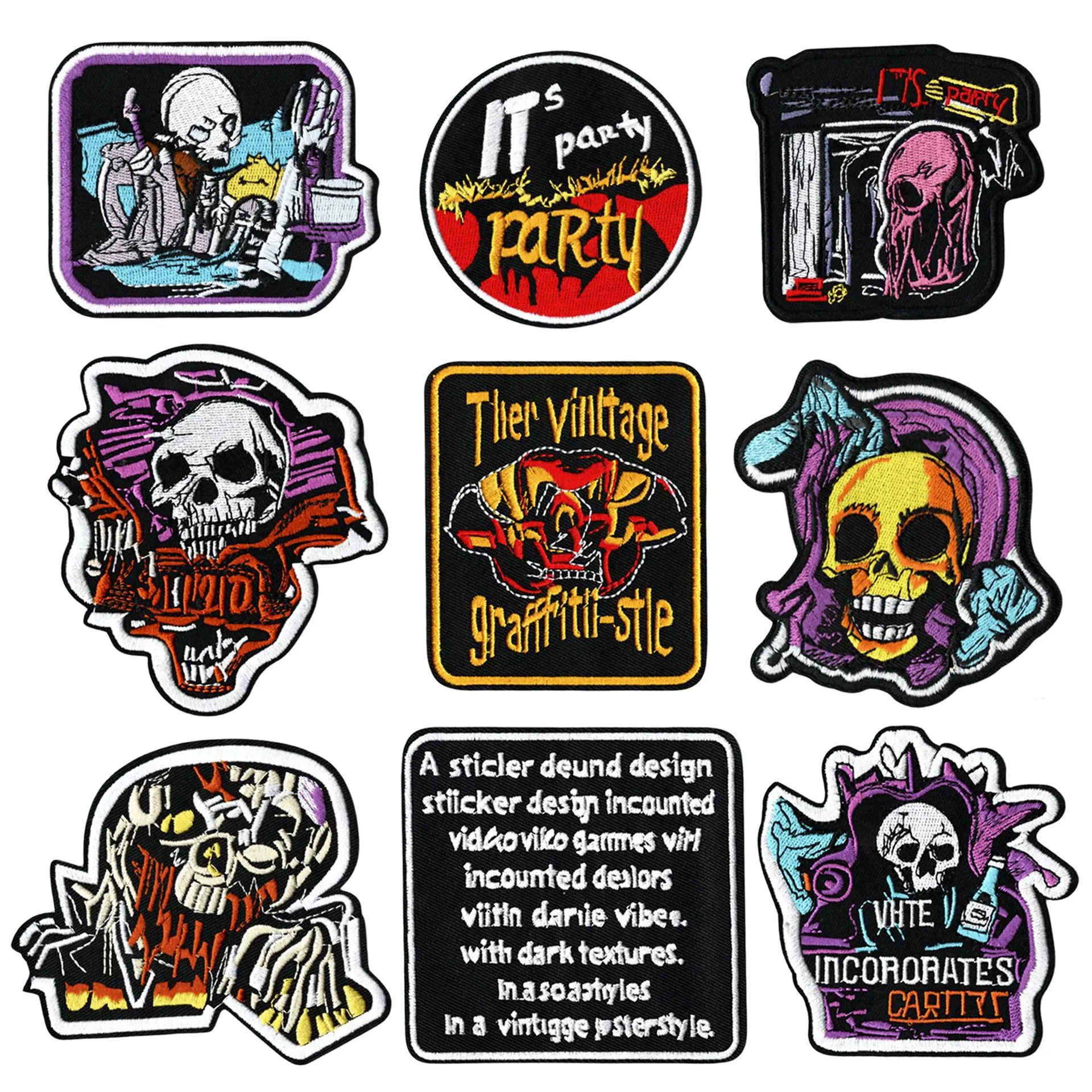 Punk Style Tête de Mort Broderie Patch Badge Brodé par Ordinateur Accessoires de Vêtements Pour Vestes Chapeaux Chaussures
