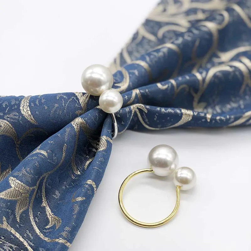 Metal Napkin Rings Set Artificial Pearl Napkin Holders Elegant Table Decor For Hotel Wedding Party Dining Table Accessories