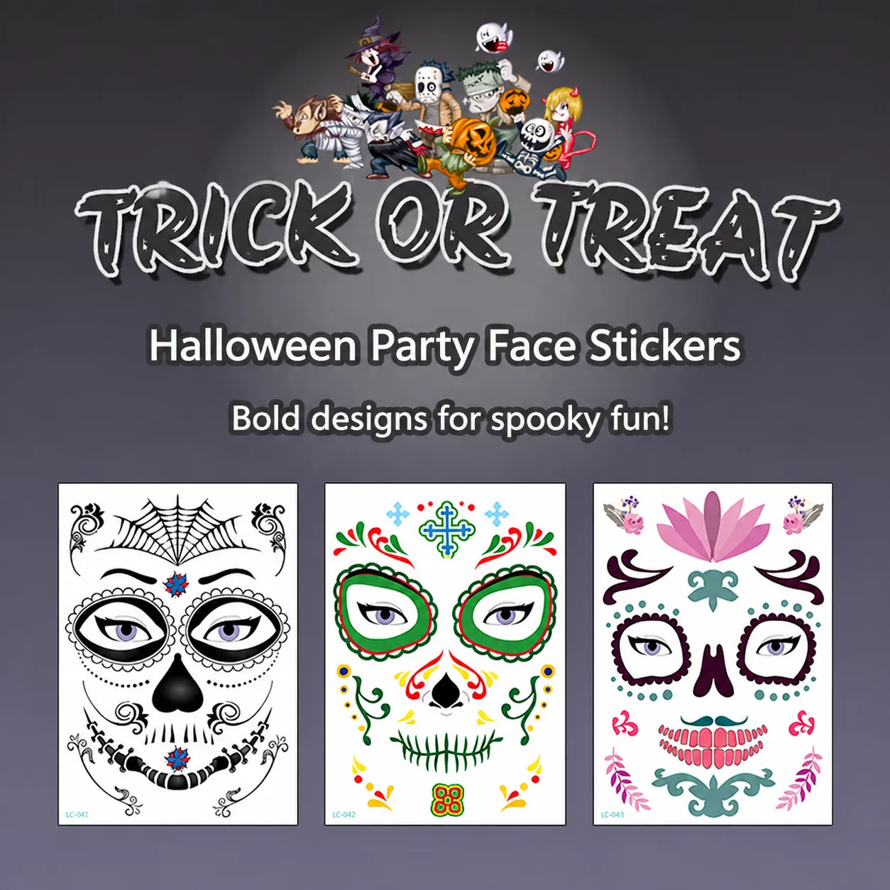 Waterproof Halloween Temporary Tattoo Stickers Skull Ghost Face Decals For Party Masquerade Cosplay Makeup