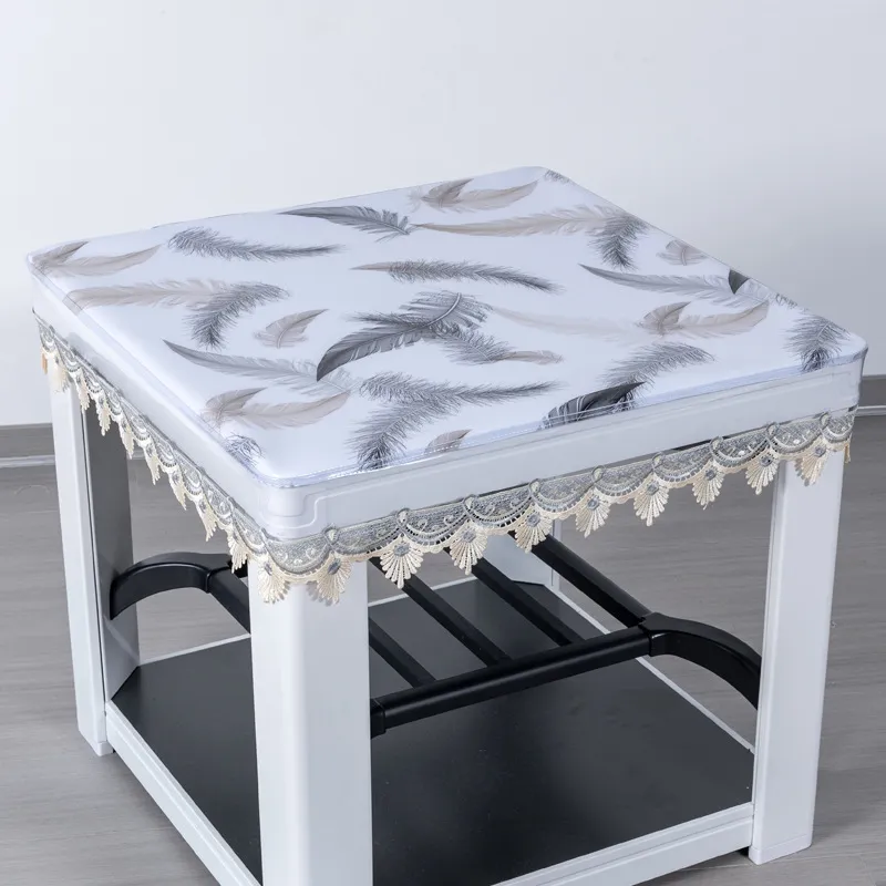 Waterproof Oil-Proof PVC Tablecloth Lace Edge Rectangular Table Cover Dust-Proof Heating Table Protector Home Decor