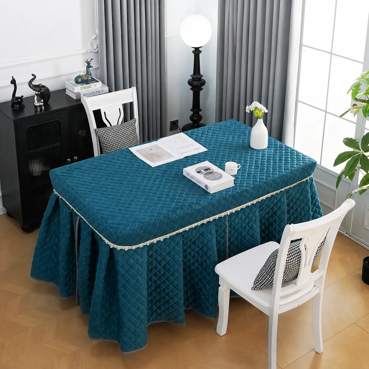 Thickened Quilted Tablecloth Set With Lace Trim Modern Minimalist Home Kitchen Dining Table Cover Protector