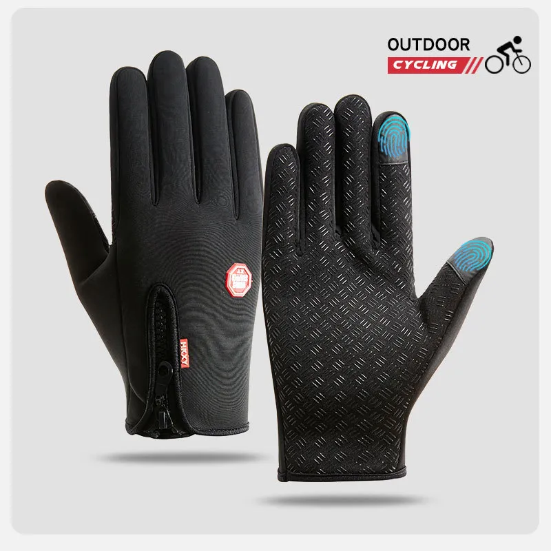 Unisex Winter Thermal Cycling Gloves Full Finger Touchscreen Windproof Outdoor Sports Gloves With Zipper For Men