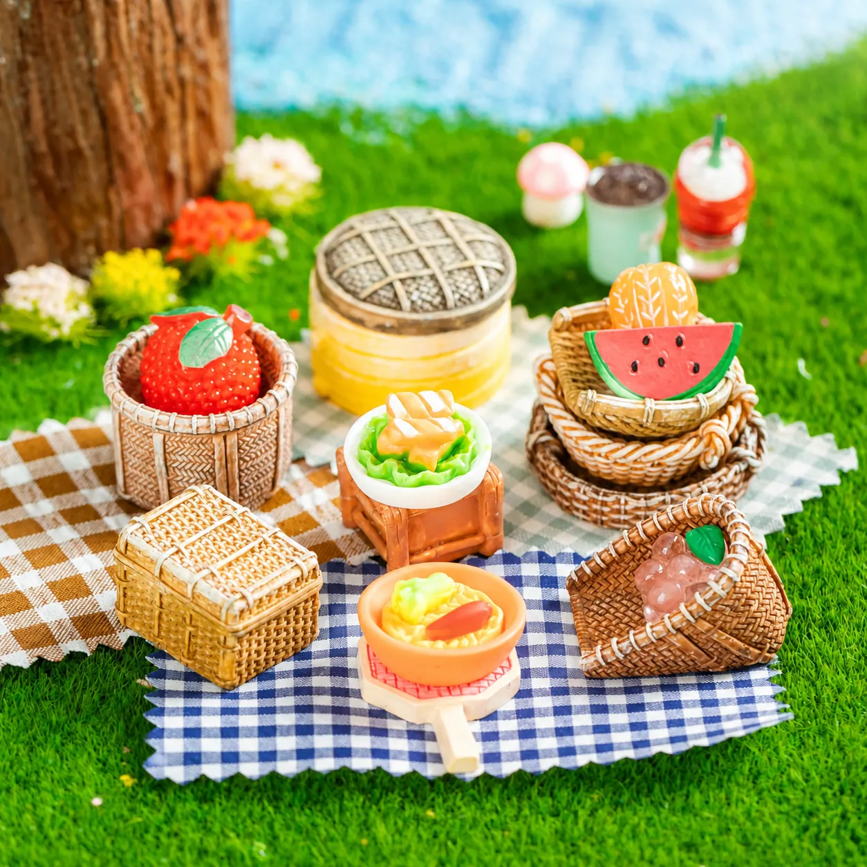 Résine Simulation Panier Tissé en Bambou et Rotin Micro Paysage Jardinage Créatif DIY Décoration Mini Ornements