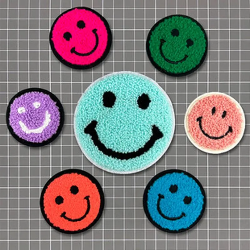 Colorful Smiley Face Towel Embroidery Patches DIY Cute Cartoon Applique Clothing Hats Shoes Decorative Badges