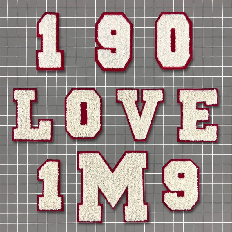 Apricot Chenille Towel Embroidery Letter Number Patches DIY Applique For Baseball Uniform Garment Accessories