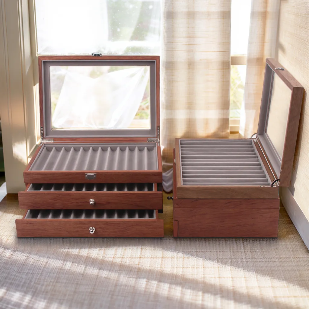 Boîte de Rangement de Présentation de Stylos en Bois avec Fenêtre en Verre Transparent Étui Organisateur de Collectionneur de Stylo Plume pour Bureau Maison