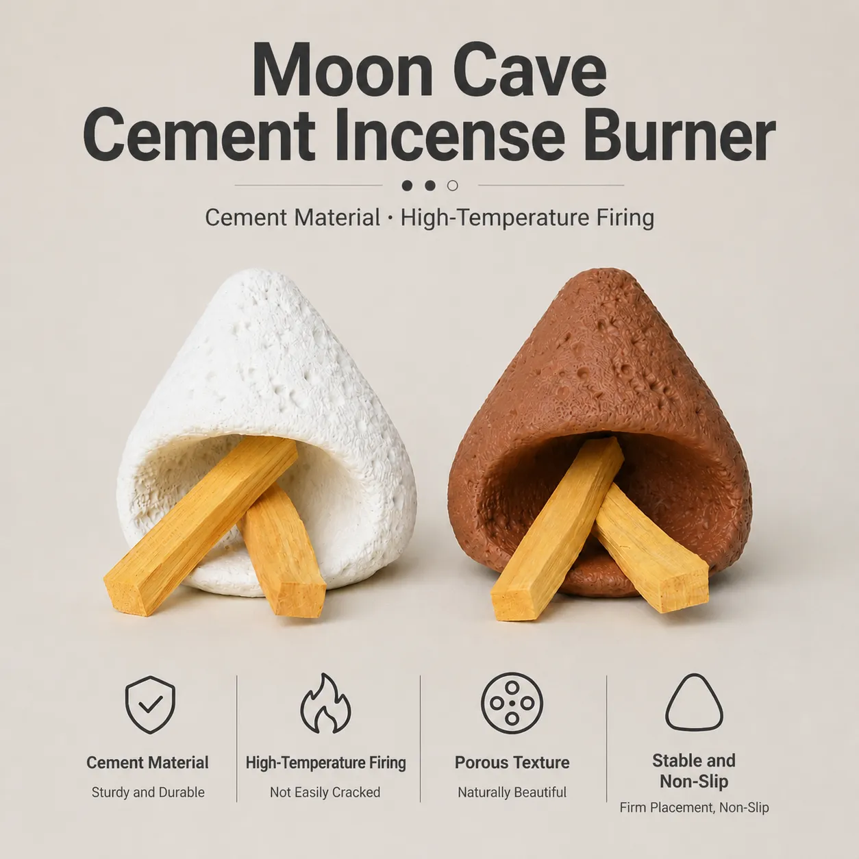 Quemador de Incienso de Aromaterapia Cráter Lunar Portaincienso de Concreto Con Madera Sagrada De Perú Y Salvia