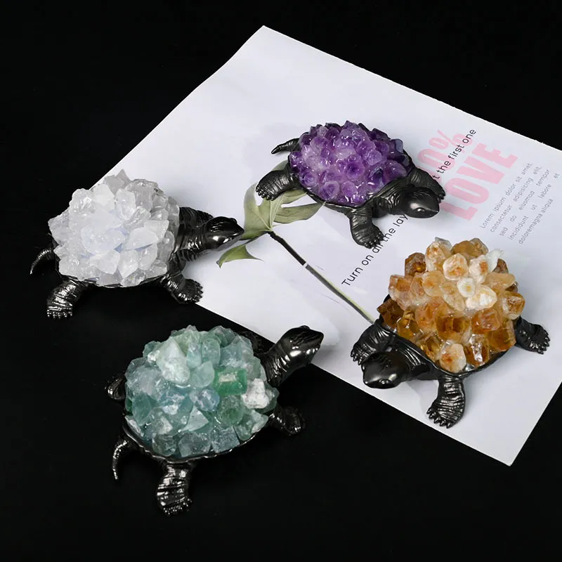 Natural Crystal Stone Turtle Figurine Desk Pet Ornament Healing Gemstone Animal Statue For Home Office Decor