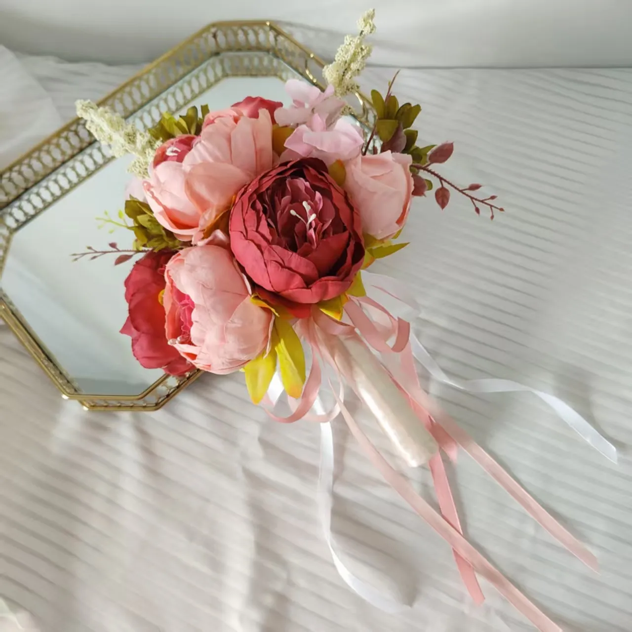 Artificial Peony Hydrangea Silk Hand Bouquet Bride Holding Fake Flower For Wedding Party Photography