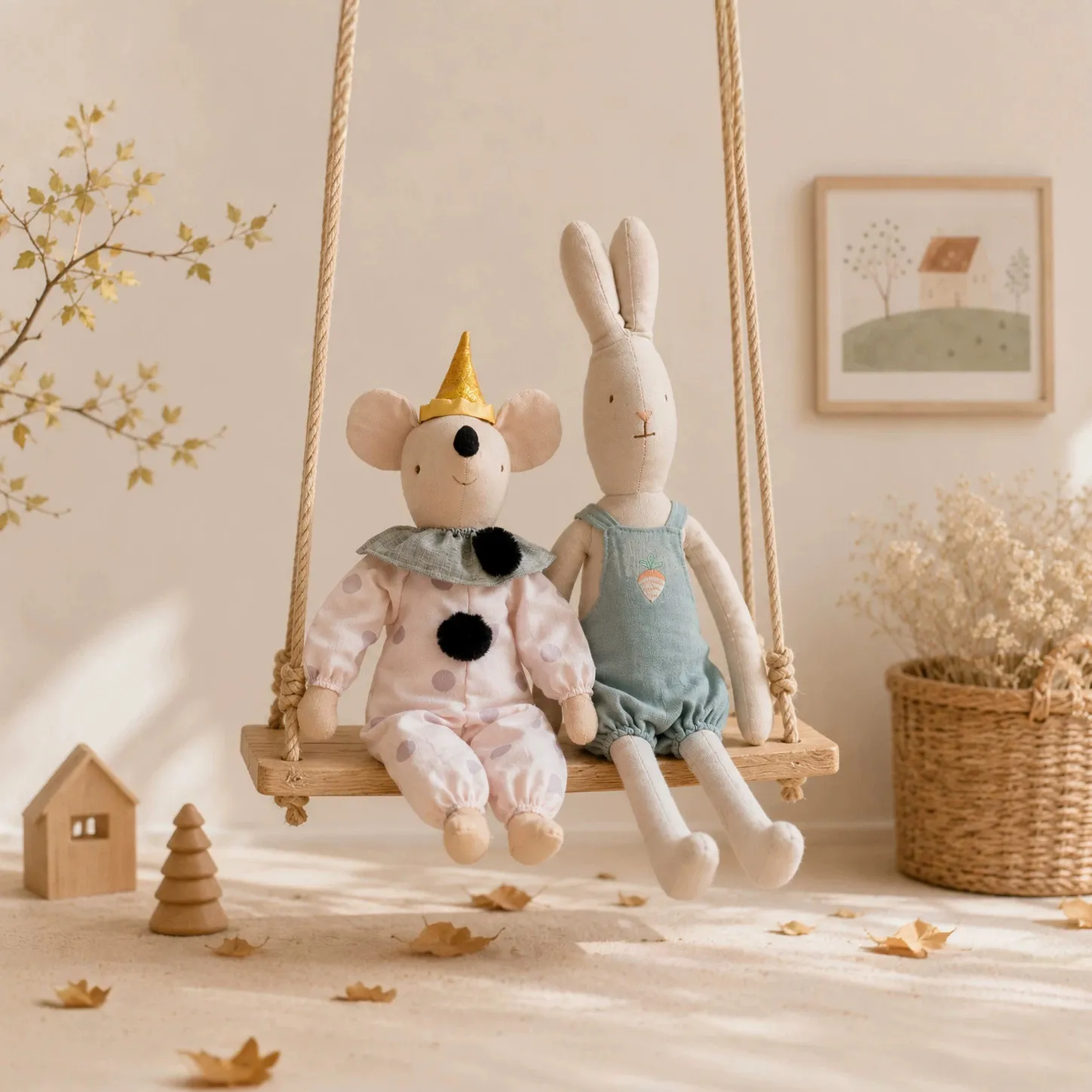 Ins Nordic Style Cotton Linen Stuffed Animal Plush Toy Cute Rabbit And Mouse Doll Baby Sleeping Comfort Toy Birthday Gift