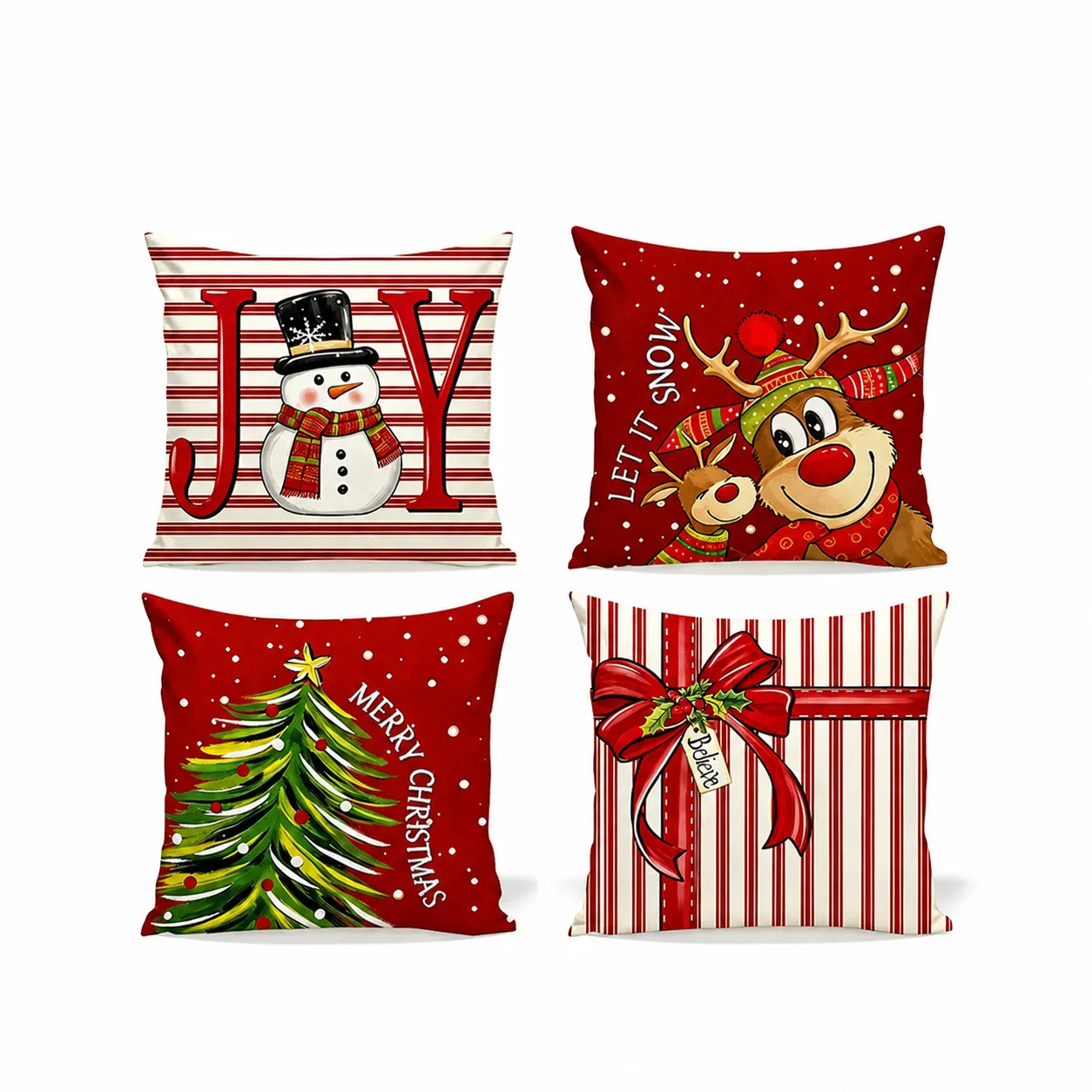 Christmas Pillow Cover Decorative Holiday Cushion Cover Polyester Printed Square Throw Pillow Case For Sofa Living Room