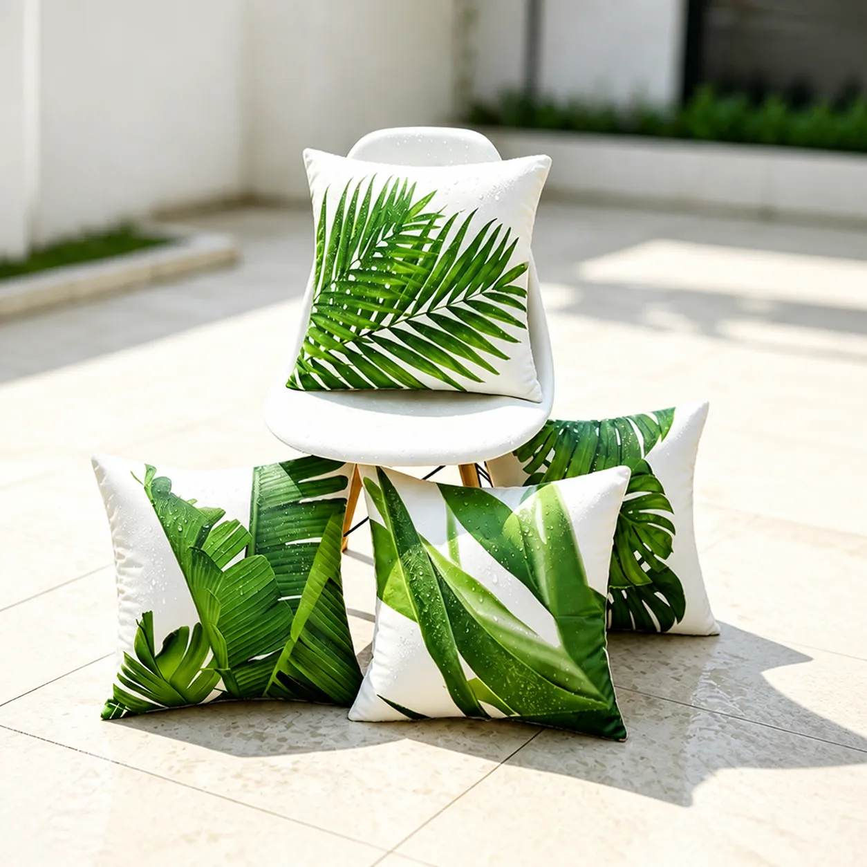 Outdoor Waterproof Throw Pillow Cover Tropical Plant Leaves Pattern Square Cushion Case For Living Room Garden Home Decor