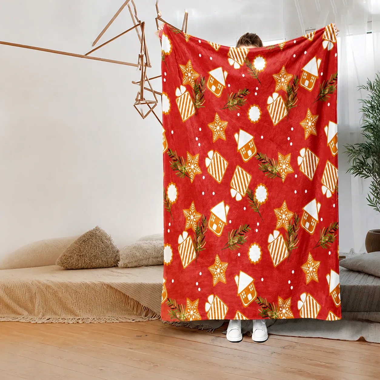 Coperta in Flanella Natalizia Stampata in Digitale Calda Coperta Festiva per Ufficio Letto Soggiorno Arredamento Casa