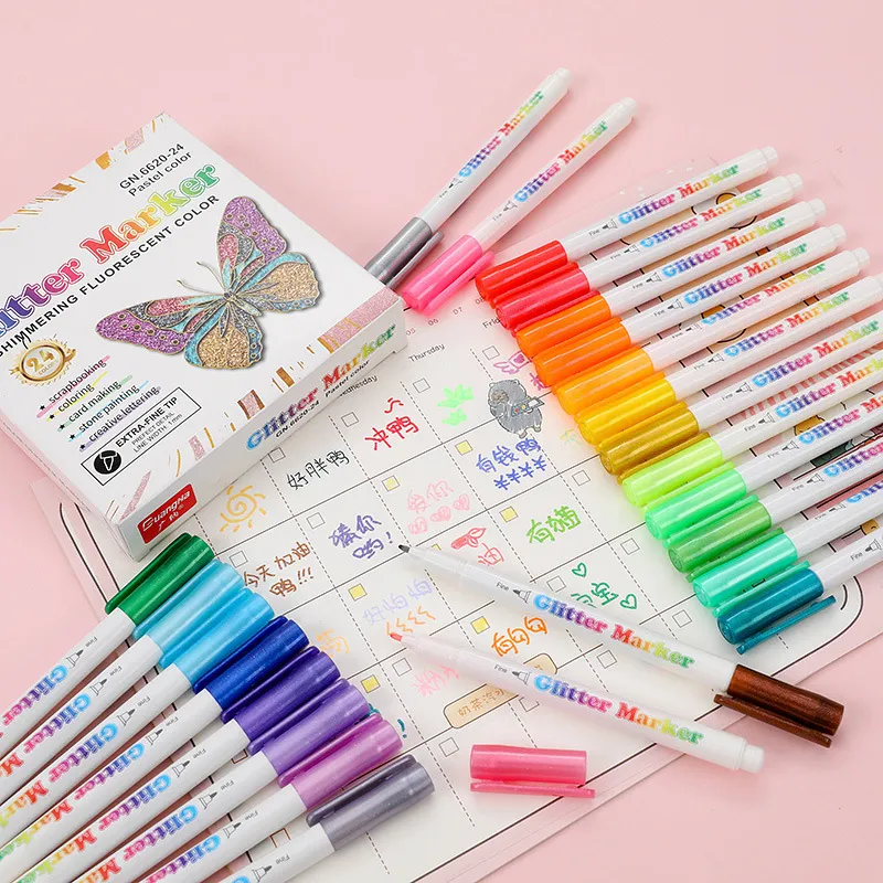 Polychroma Ydratomena Gliter Ypogrammistes Marker Pen Lepti Myti Diafora Chromata Giaimeri DIY Scholeio Grafeio