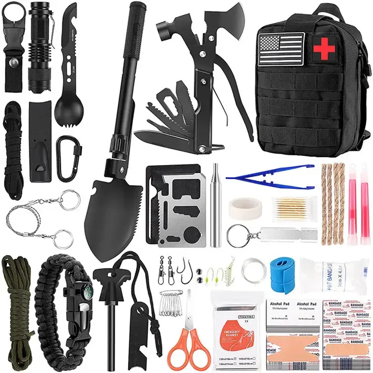 Kit de Survie d'Urgence Tactique Multitout Équipement de Camping Premiers Secours Équipement d'Urgence Ensemble d'Équipement de Survie en Plein Air