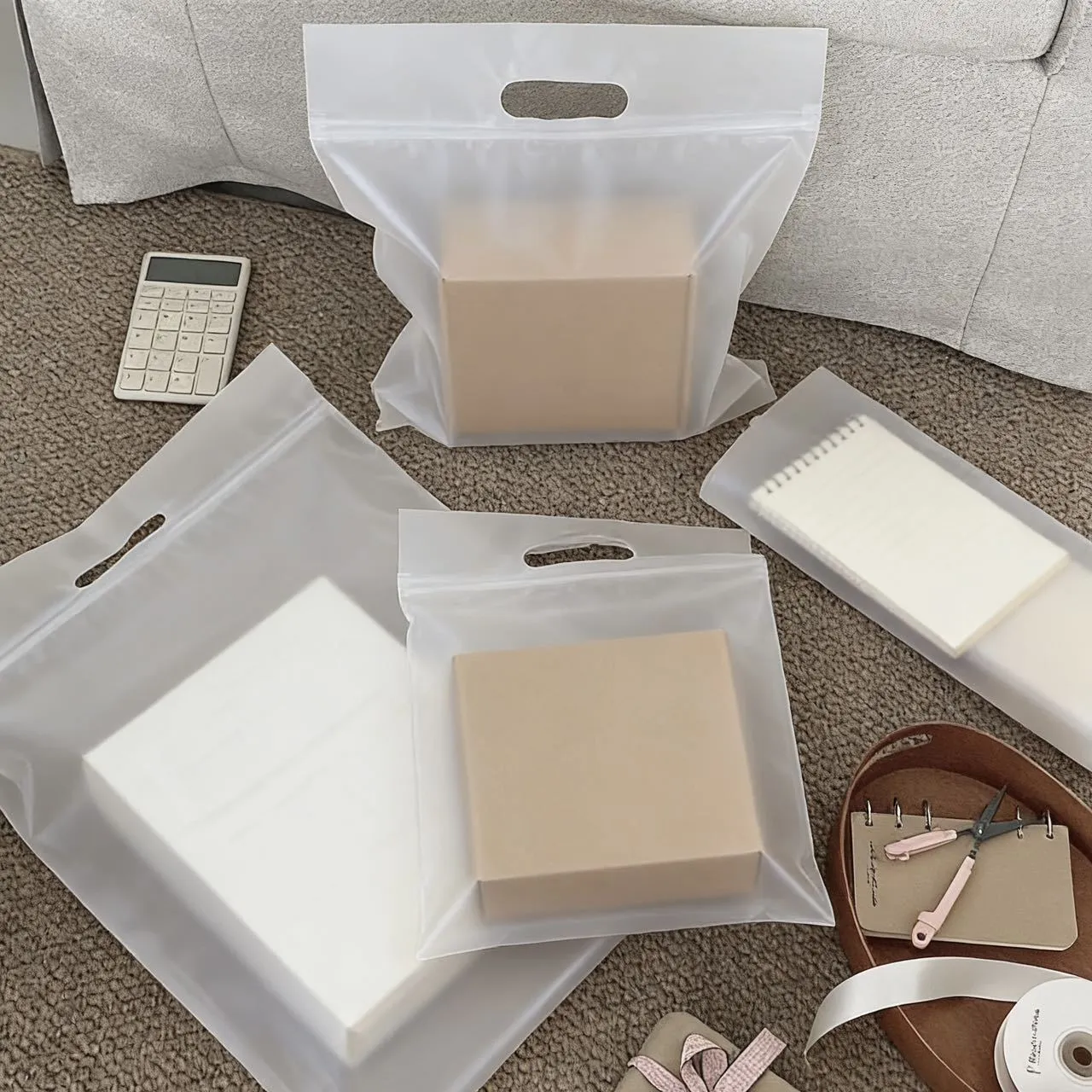 Bolsas Express de Plástico Transparente Esmerilado Grueso Bolsas de Embalaje Impermeables con Asa y Tira Autosellante