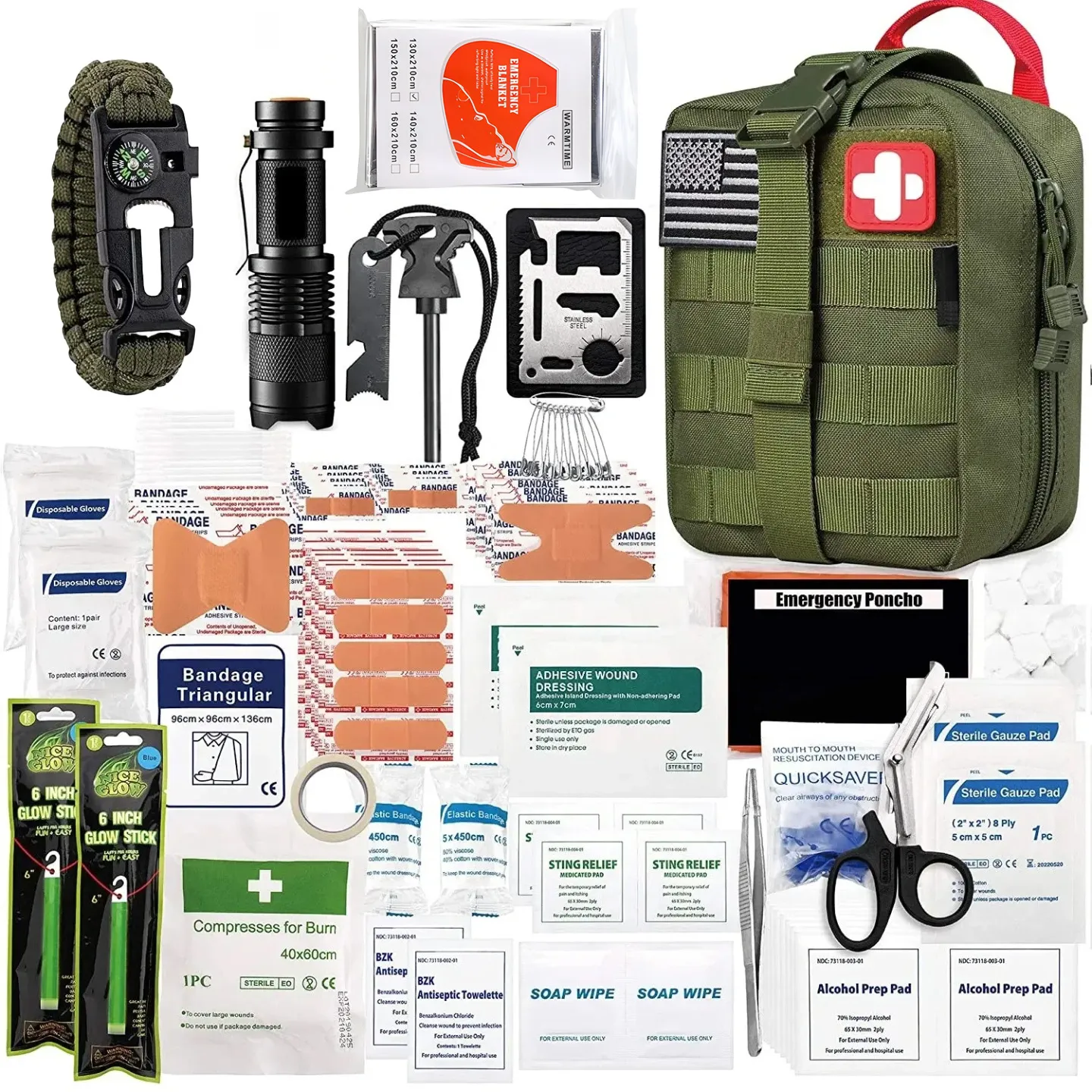 Kit d'Outils de Survie de Camping en Plein Air Multifonctionnel Équipement d'Urgence Tactique Sac de Survie de Premiers Secours Ensemble d'Équipement de Plein Air