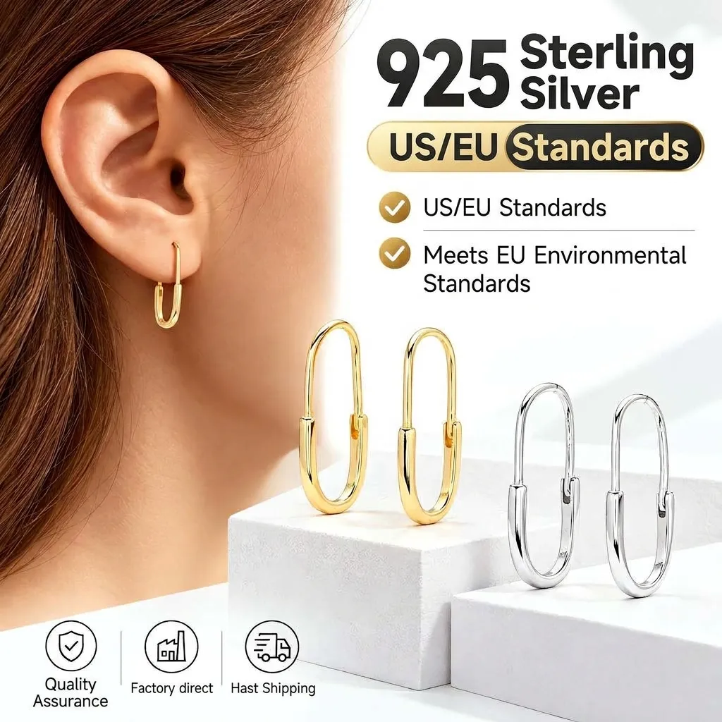 925 Sterling Silver Paperclip Earrings Minimalist Safety Pin Design Geometric U-Shape Jewelry For Women