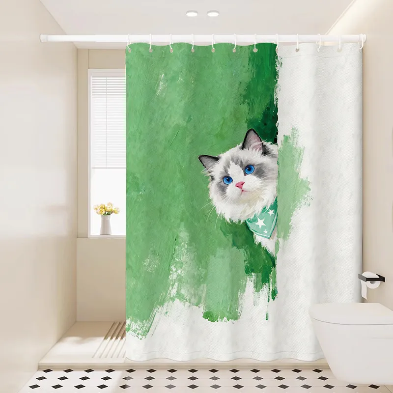 Adiavrochi Kourtina Ntous apo Polyesters Charitomeno Motibo Gata Ragdoll Karicaturas Set Kourtinas Chorismou Bania Me Agistria