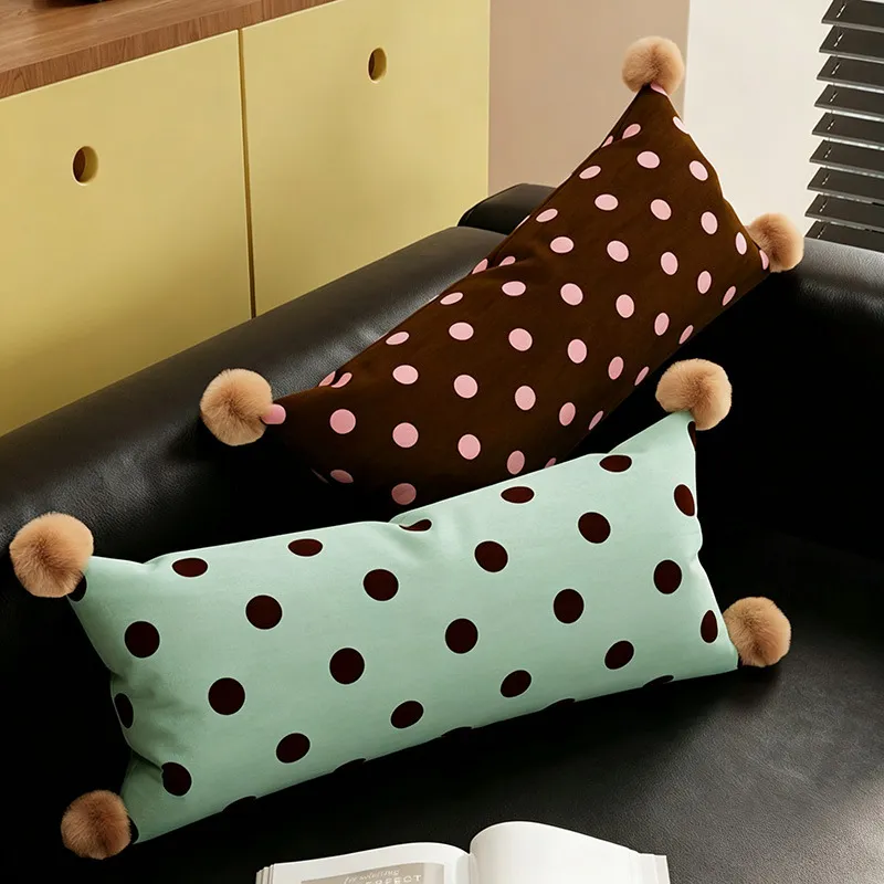 Housse de Coussin Décoratif Longue Bande Peluche Mignon Pois Cœur Coussin de Taille Pour Canapé Lit Salon Décoration D'Intérieur