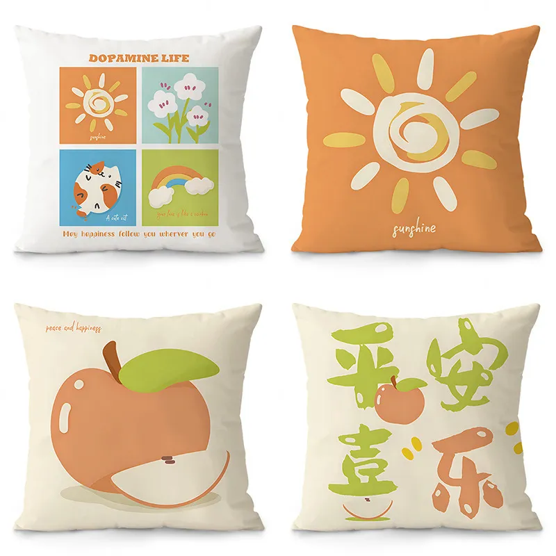 Housse de Coussin Décorative en Velours à Illustration Mignonne de Dessin Animé Guérison Nordique