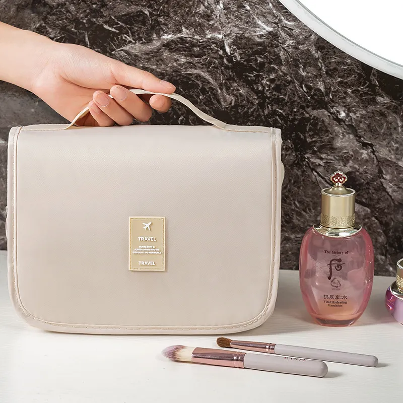 Grande Trousse de Toilette de Voyage Suspendue en Tissu Oxford Étanche Organisateur de Cosmétiques Pliable avec Poches Multiples