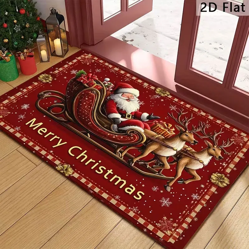 Christmas Festive Floor Mat Faux Diatom Mud Non Slip Water Absorbent Entrance Doormat Printed Santa Claus Tree Welcome Rug Holiday Decoration Home Living Room Bathroom Mat