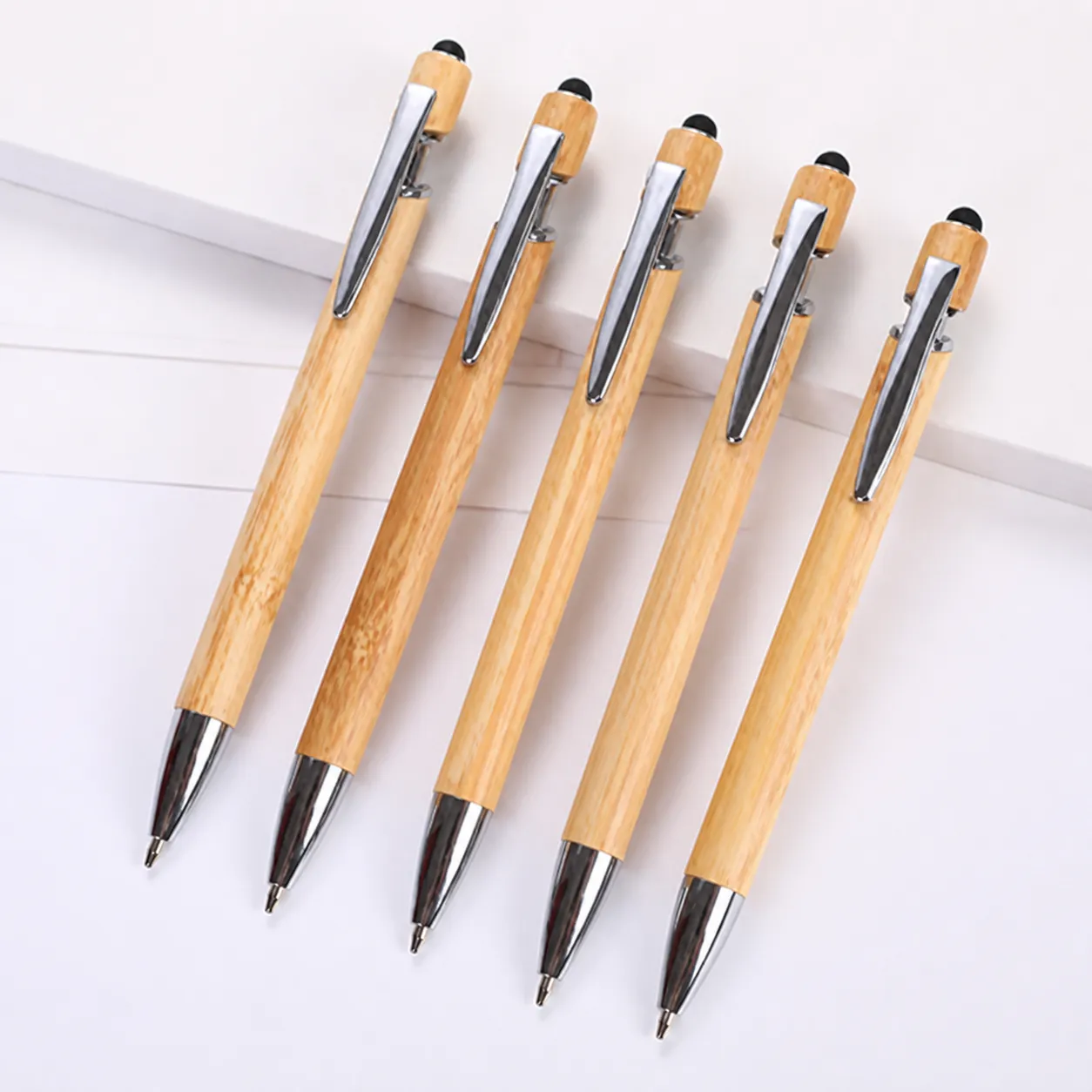 Natural Bamboo Ballpoint Pen Touch Screen Stylus Business Promotional Gift Pen Engraved Logo Wooden Ball Pen
